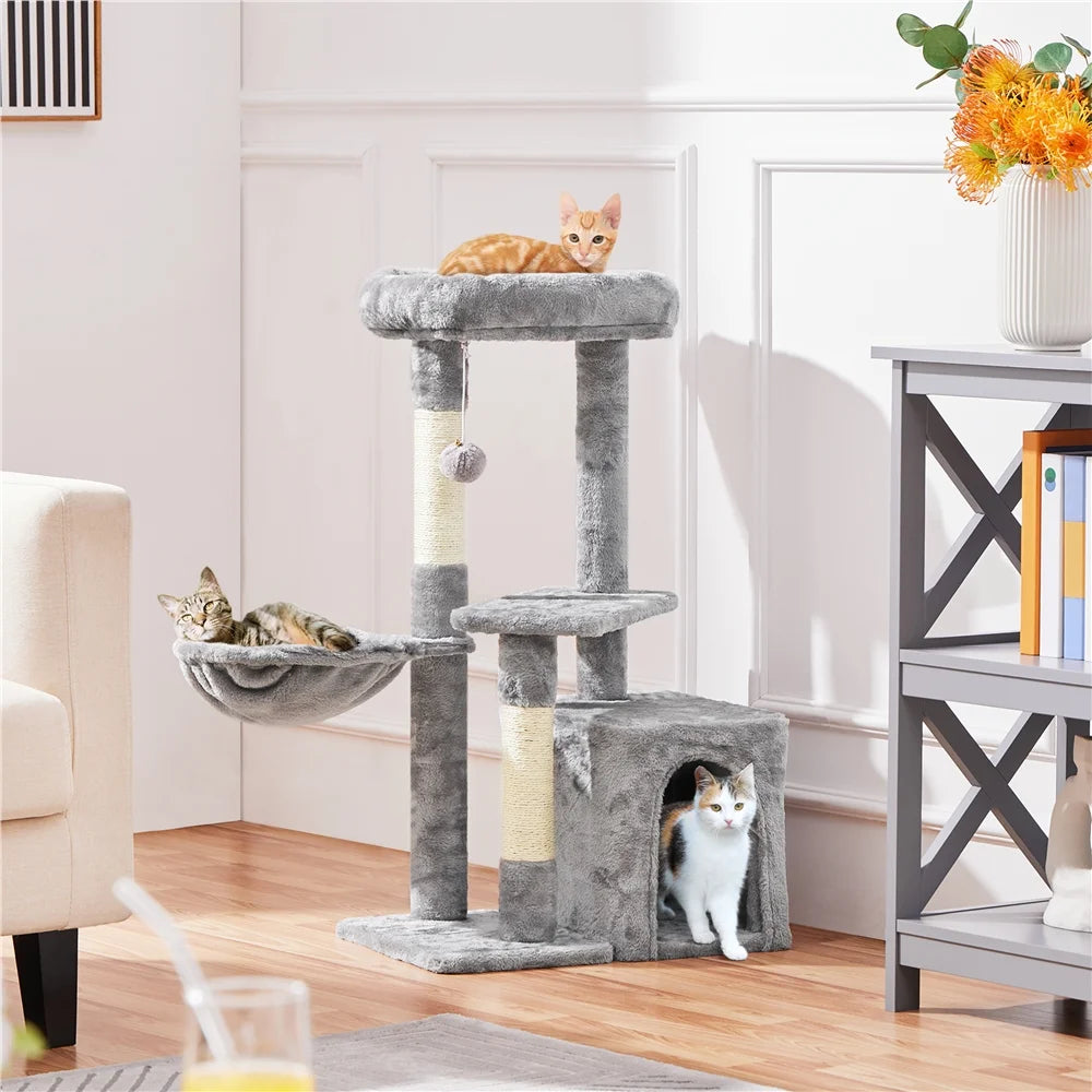 34.5" H Cat Tree Tower with Condo and Perches, Light Gray