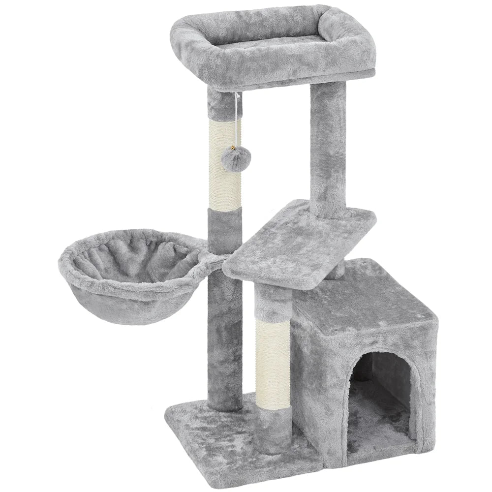 34.5" H Cat Tree Tower with Condo and Perches, Light Gray