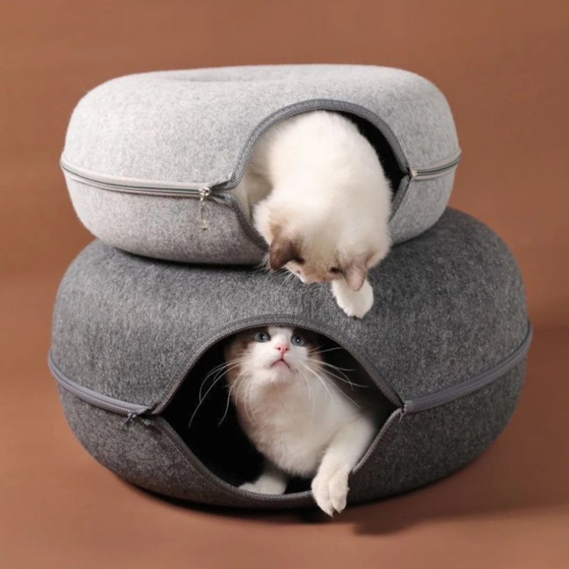 Felt Donut Cat Bed | Tunnel, Hideaway & Play in One