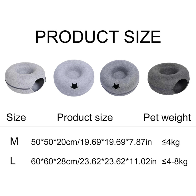 Felt Donut Cat Bed | Tunnel, Hideaway & Play in One