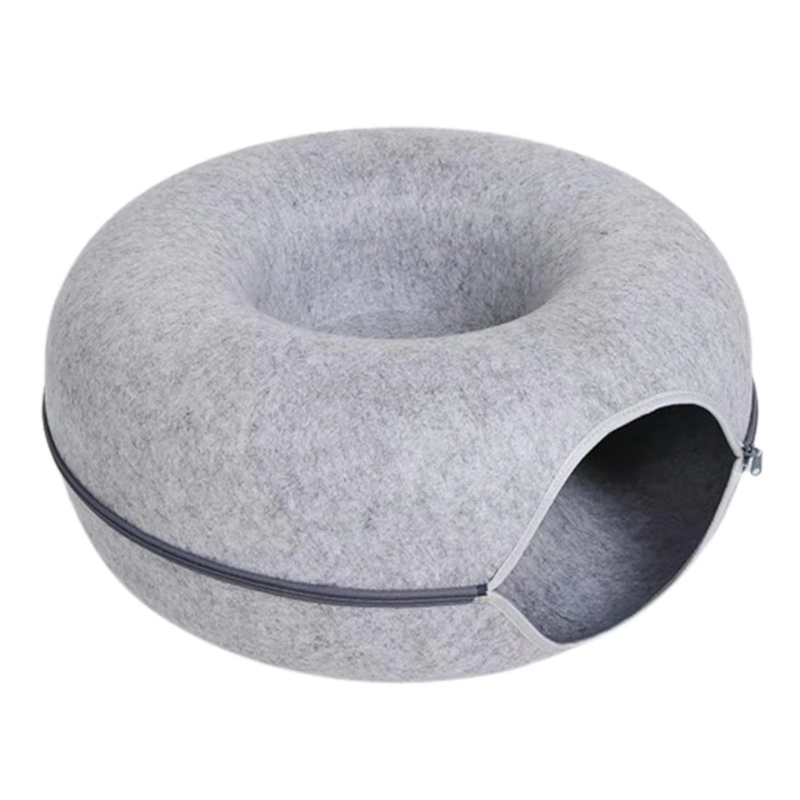 Felt Donut Cat Bed | Tunnel, Hideaway & Play in One