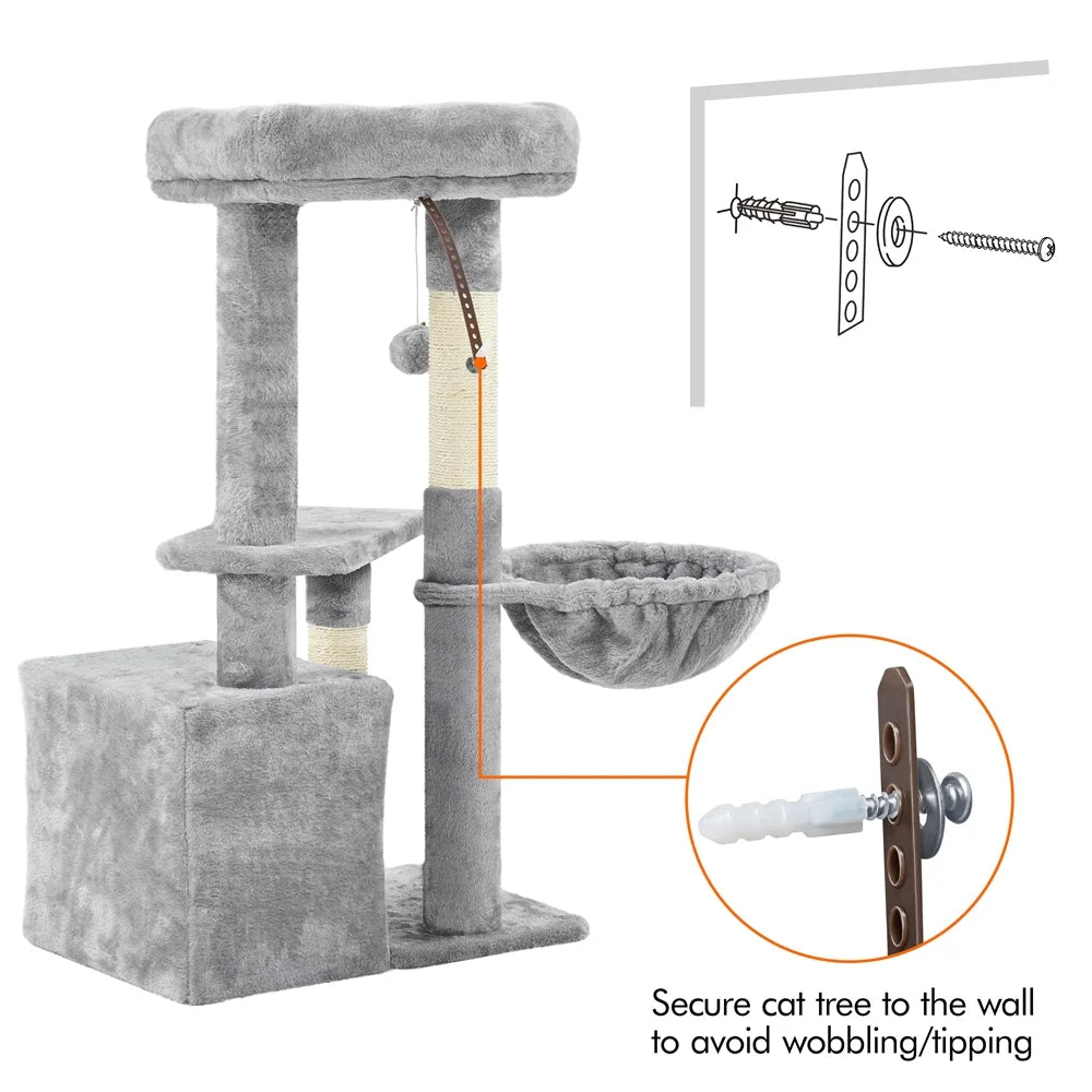 34.5" H Cat Tree Tower with Condo and Perches, Light Gray