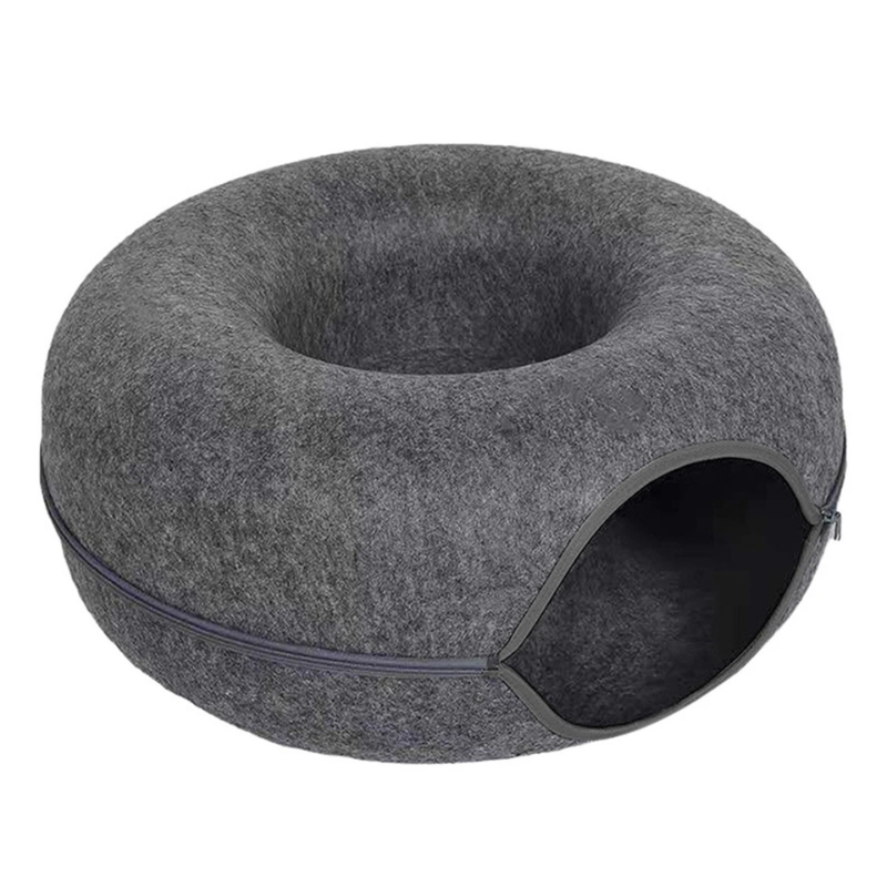 Felt Donut Cat Bed | Tunnel, Hideaway & Play in One