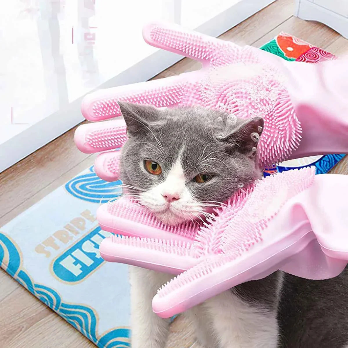 Silicone Cat Bathing & Grooming Gloves