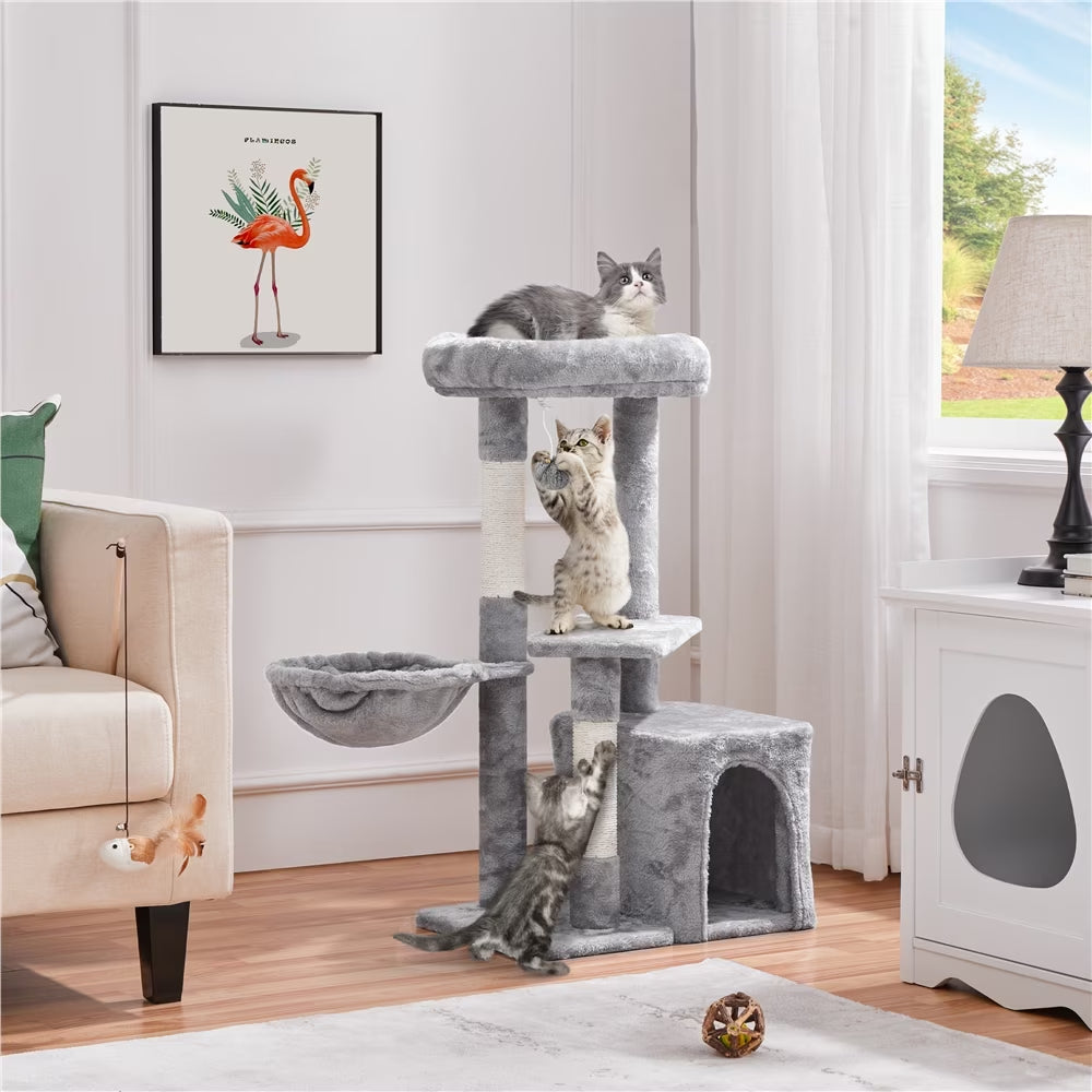 34.5" H Cat Tree Tower with Condo and Perches, Light Gray